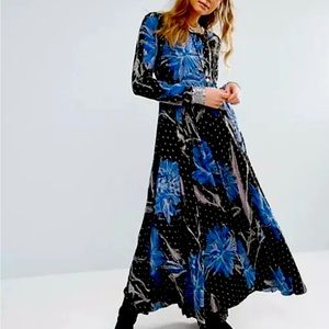 Free People First Kiss Sketchy Floral Long Sleeve Maxi Dress Size M